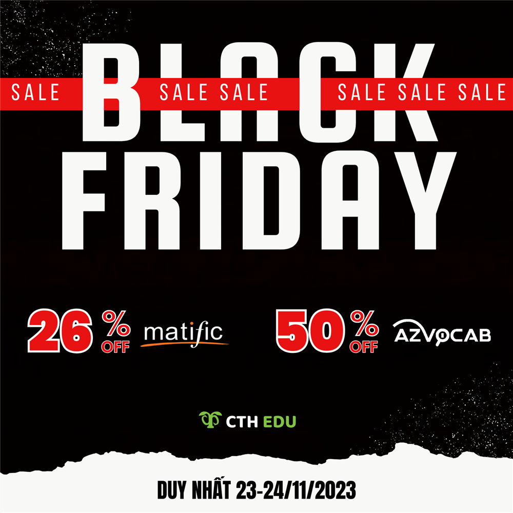 khuyến mãi Black Friday: giảm 26% khi mua tài khoản học toán online Matific và 50% khi mua sổ học từ vựng thông minh azVocab